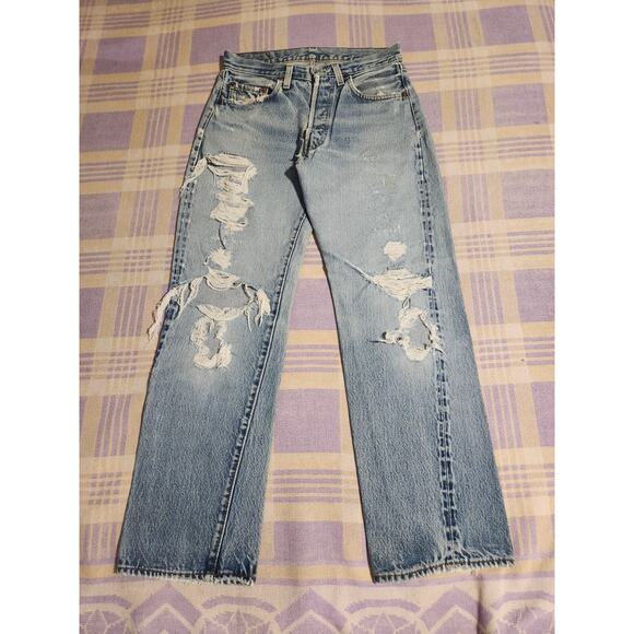 Vintage Distressed Levis 501 Redline 80s Selvedge 28 X 28 #524 USA 70s 90s Holes